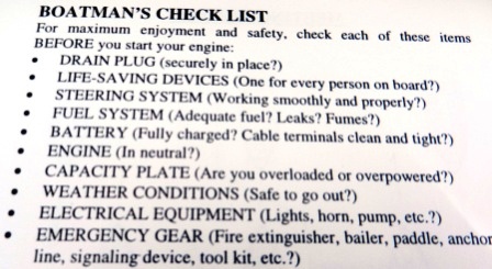Boatman's Checklist from Owner's Manual